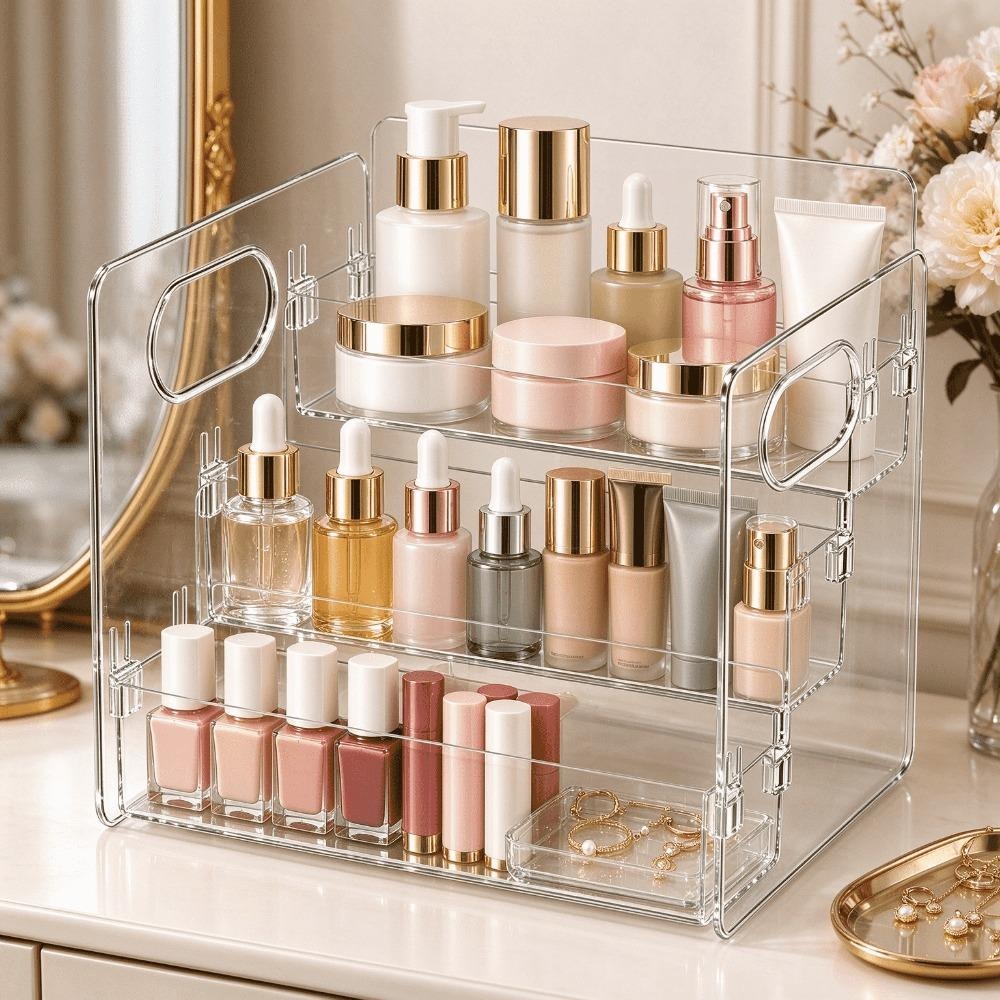 Home Essentials Bathroom Storage - Trójpoziomowy, przezroczysty organizer na kosmetyki z